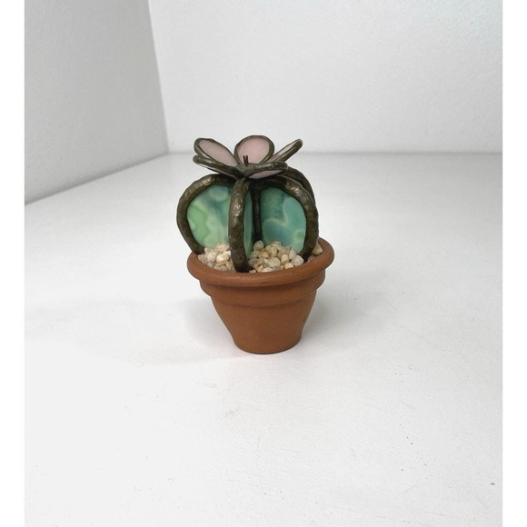 The Unbranded Brand Other - Stained Glass Cactus With Pink Flower Terracotta Pot 5"x3" Handmade Gift Décor